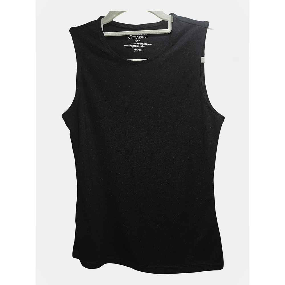 Adrienne Vittadini Ponte Sleeveless Top Black Crew Neck Shell Womens XS TP